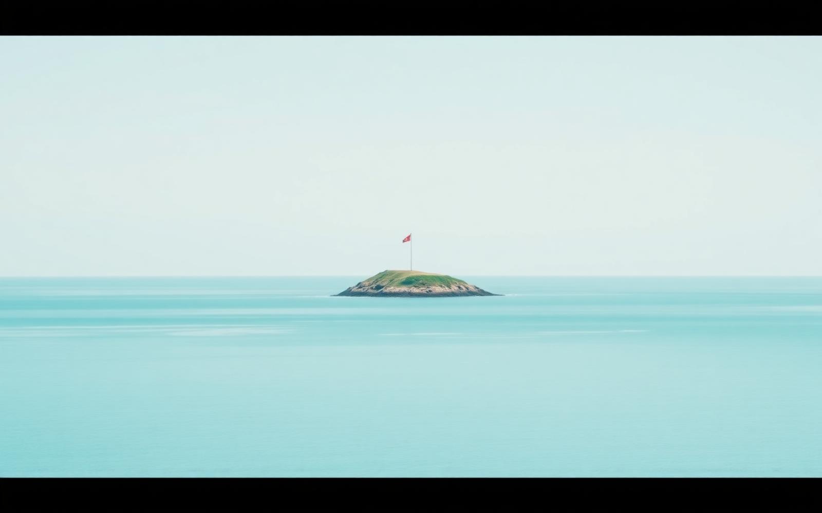 Insel mit Flagge im weiten Meer